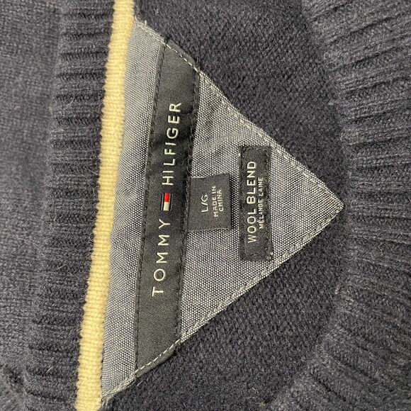 Tommy Hilfiger Lambswool Blend Winter Crew Neck Sweater Old Money Blue Men's L - Picture 5 of 9